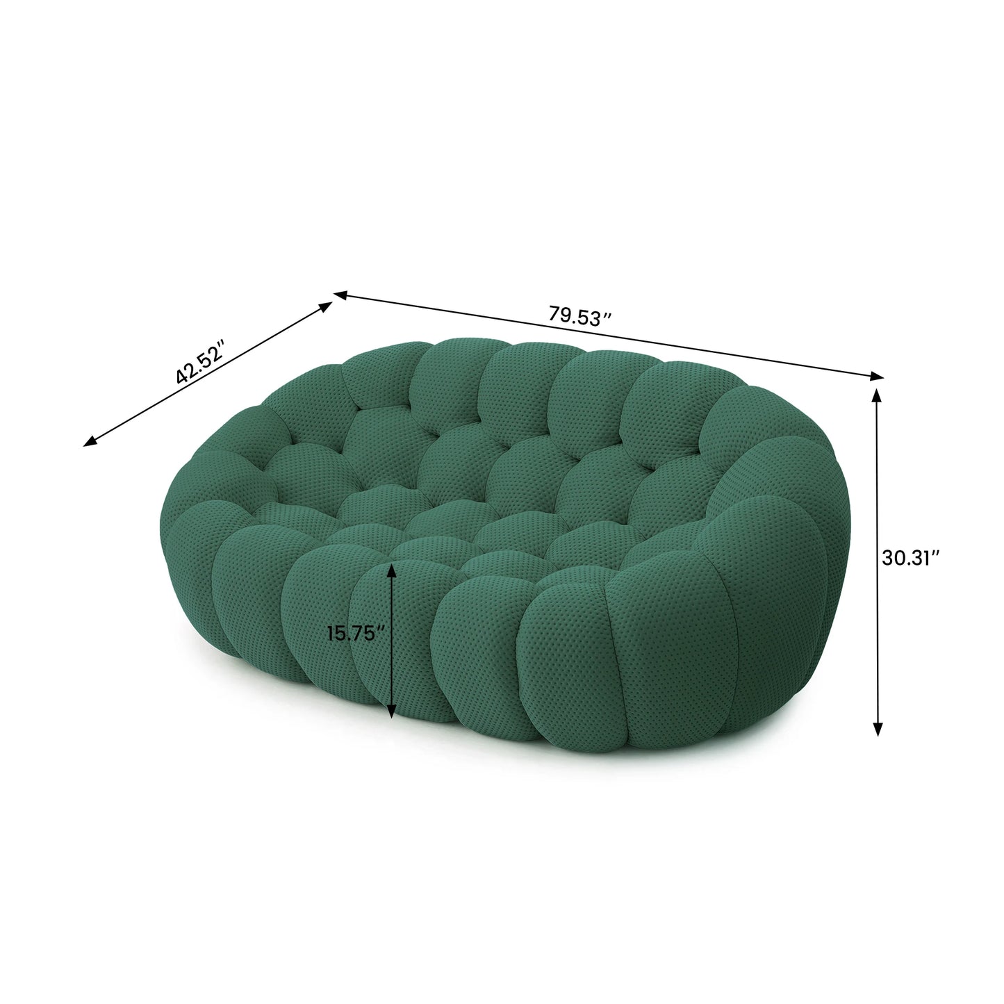 Modern curved boneless loveseat sofa with knitted fabric