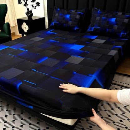 3-piece plaid fitted sheet set with pillowcases