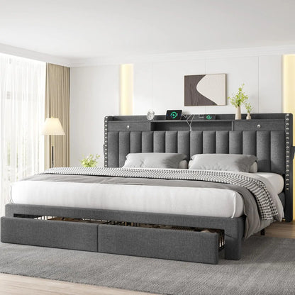 King bed frame with storage and USB charging