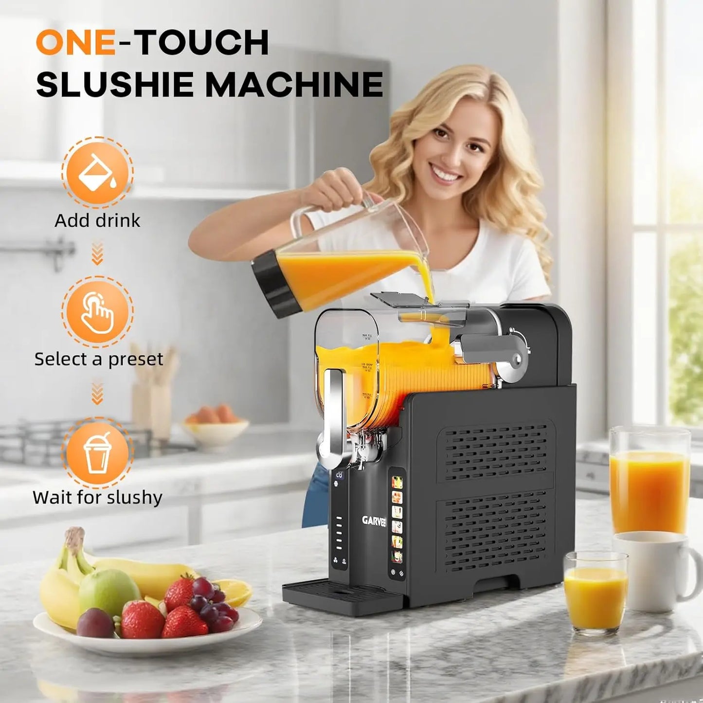 No-ice slushie machine with preset programs