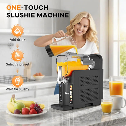 No-ice slushie machine with preset programs