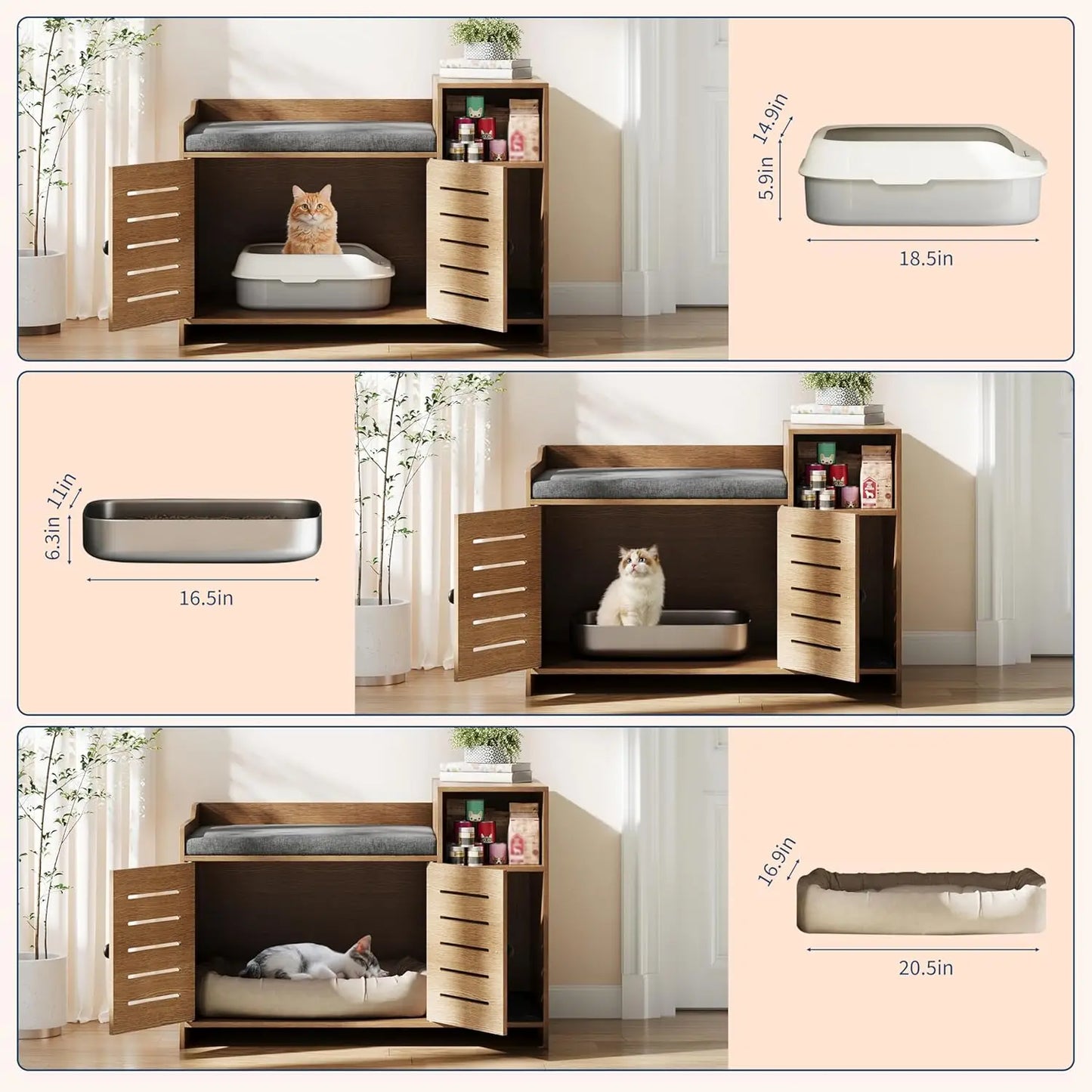 Hidden cat litter box furniture with double doors