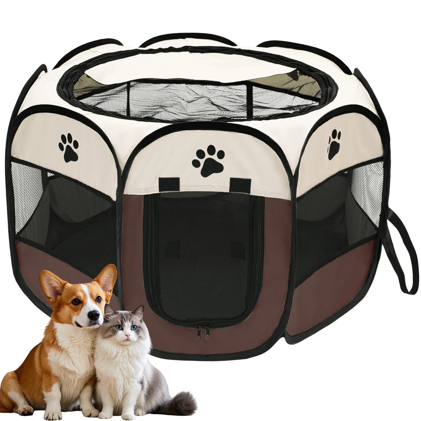Portable foldable pet playpen for indoor and outdoor use