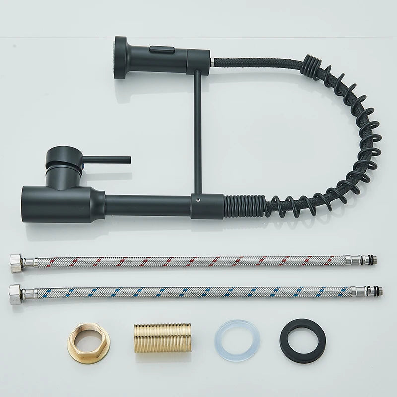 Single handle pull-down kitchen faucet with swivel nozzle