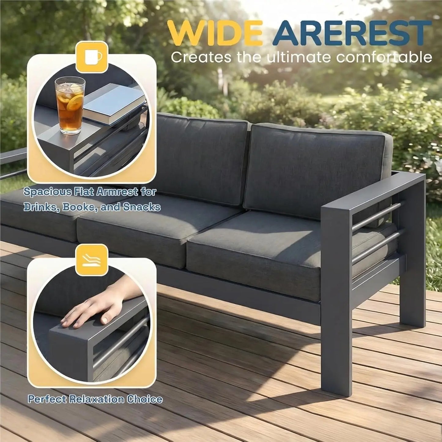 Oversized Aluminum Patio Furniture Set for All Weather with 27.5" Deep Seating Customizable Metal Outdoor Living Room Set