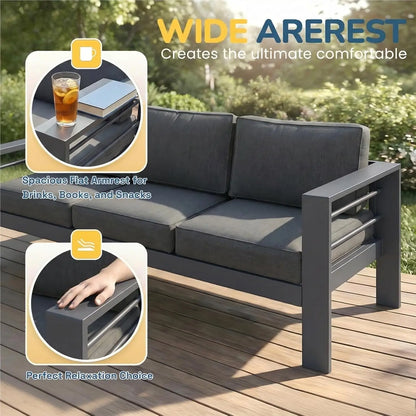Oversized Aluminum Patio Furniture Set for All Weather with 27.5" Deep Seating Customizable Metal Outdoor Living Room Set