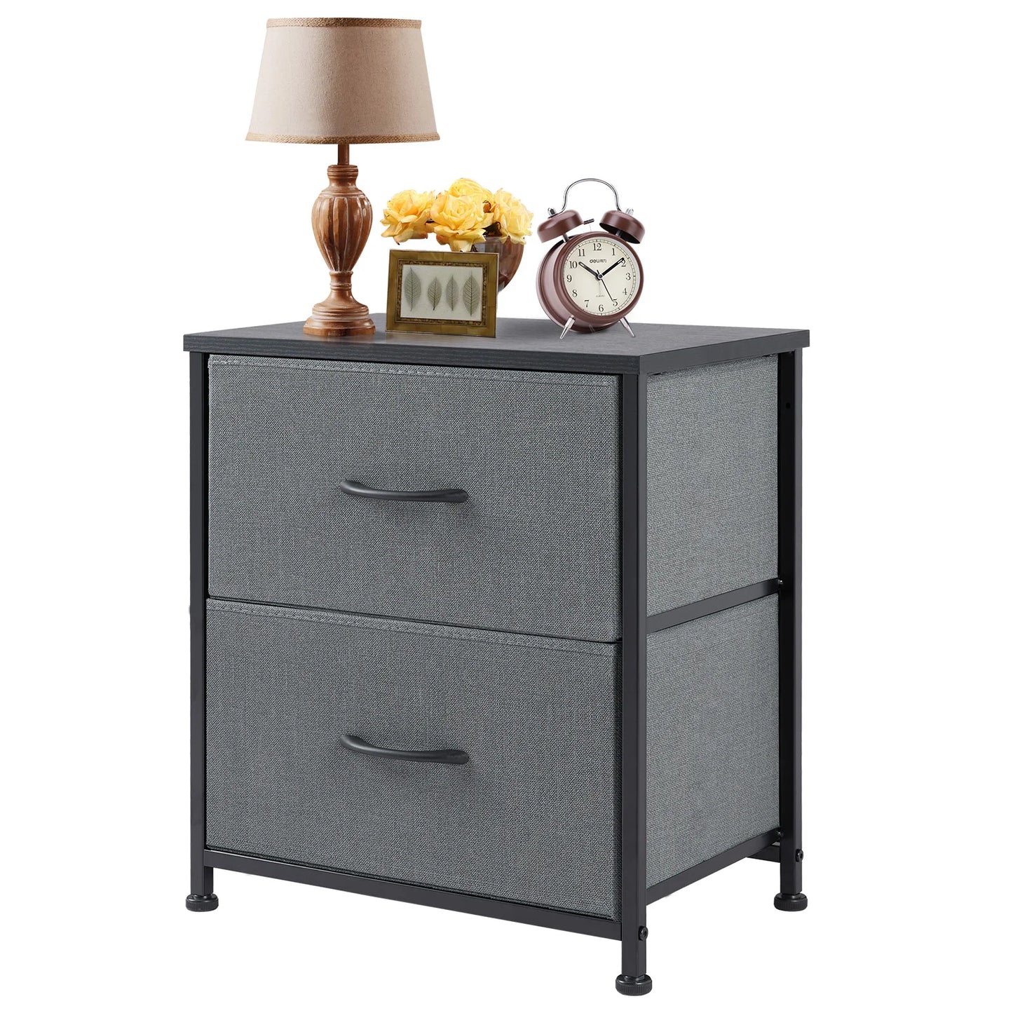 Bedroom nightstand with two fabric storage drawers