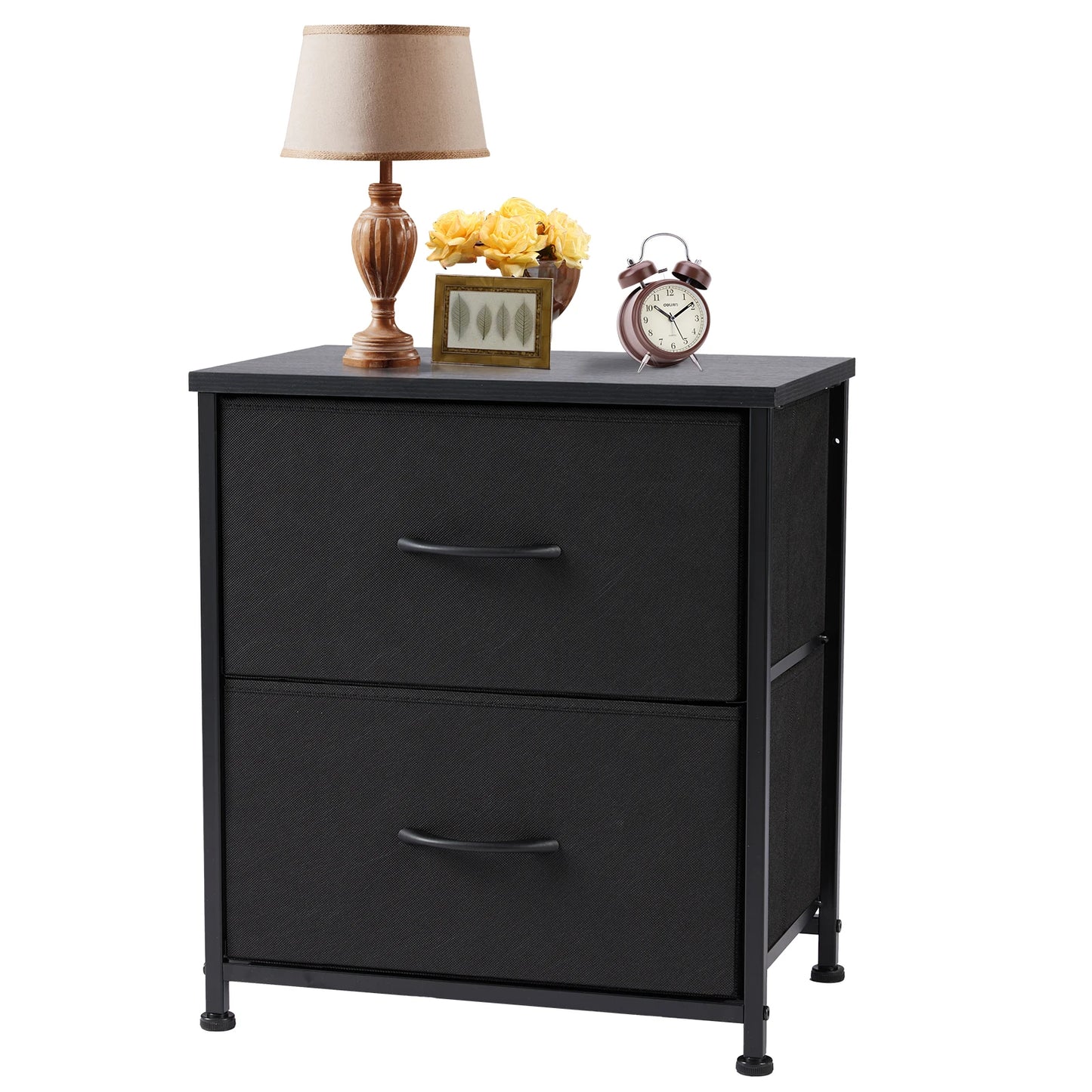 Bedroom nightstand with two fabric storage drawers