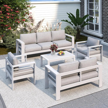 Oversized Aluminum Patio Furniture Set for All Weather with 27.5" Deep Seating Customizable Metal Outdoor Living Room Set