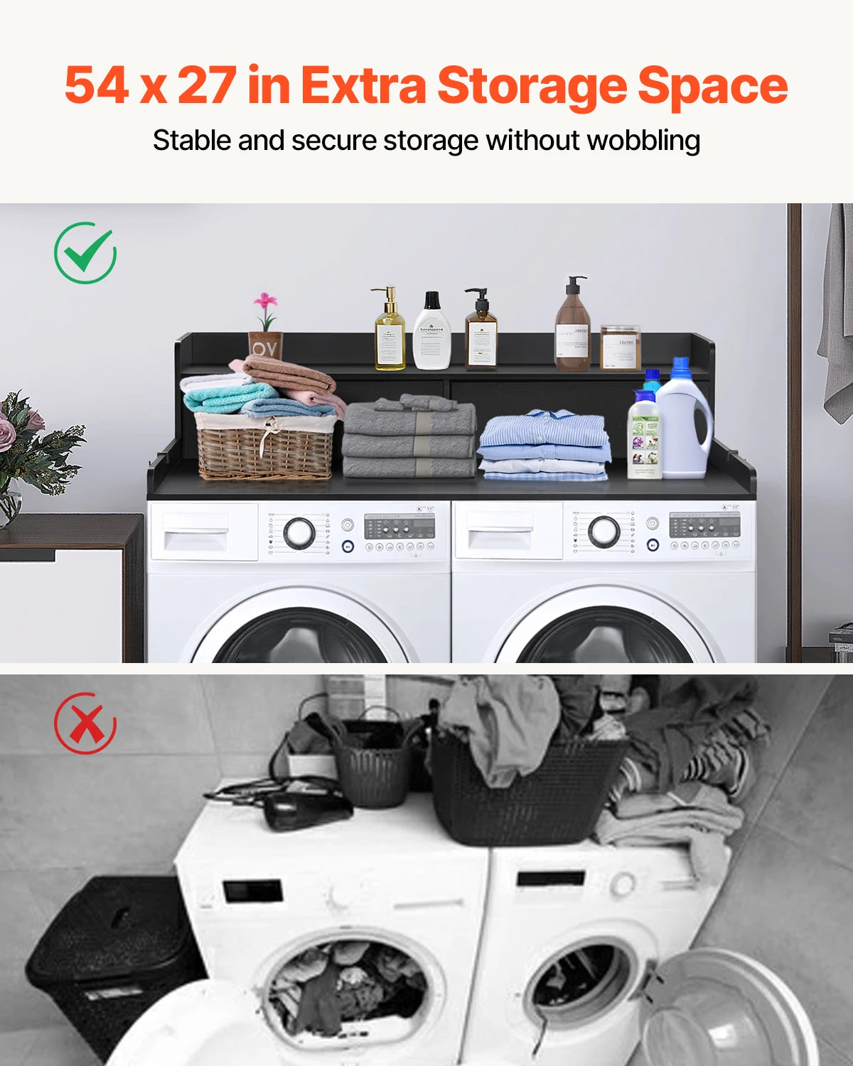 Wooden washer dryer countertop with storage drawer