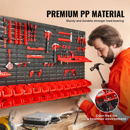 Wall-mounted storage bins and organizer for tools and parts