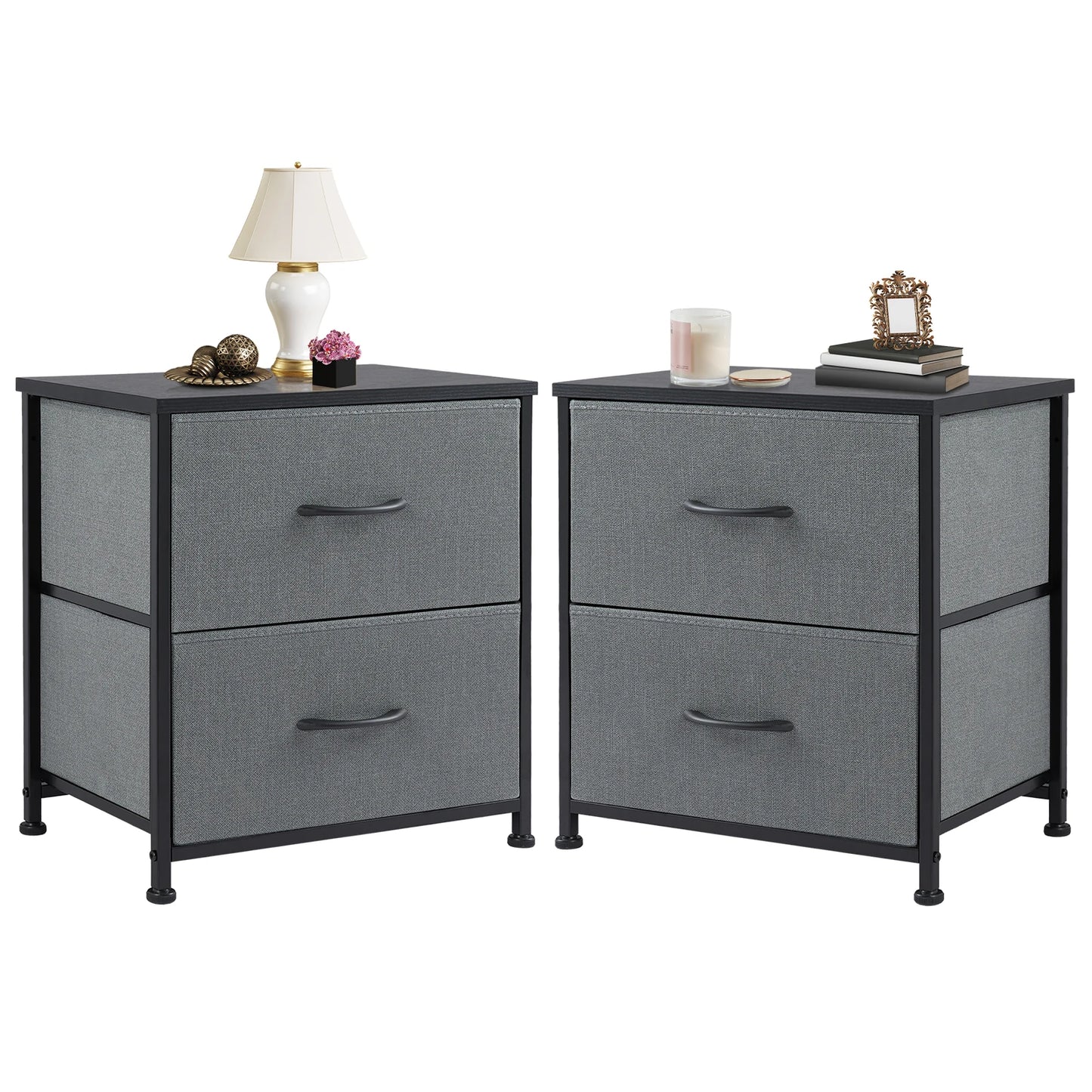 Bedroom nightstand with two fabric storage drawers