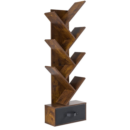Seven-tier narrow geometric bookshelf with drawer