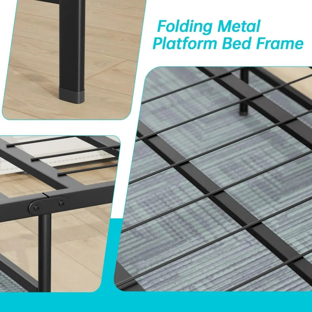 Foldable twin metal bed frame with storage
