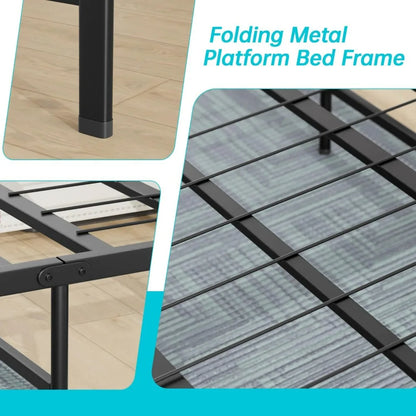 Foldable twin metal bed frame with storage