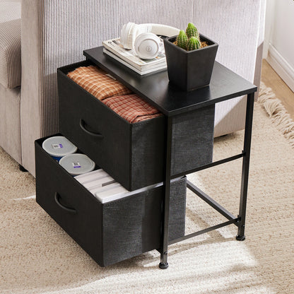 Bedroom nightstand with two fabric storage drawers