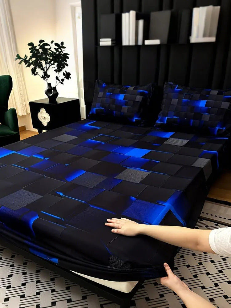 3-piece plaid fitted sheet set with pillowcases
