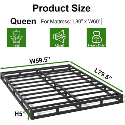Box Spring Queen Size Bed Base, 5 Inch Low Profile, 3000 LBS Heavy Duty Metal Mattress Foundation with Fabric Cover, Customized