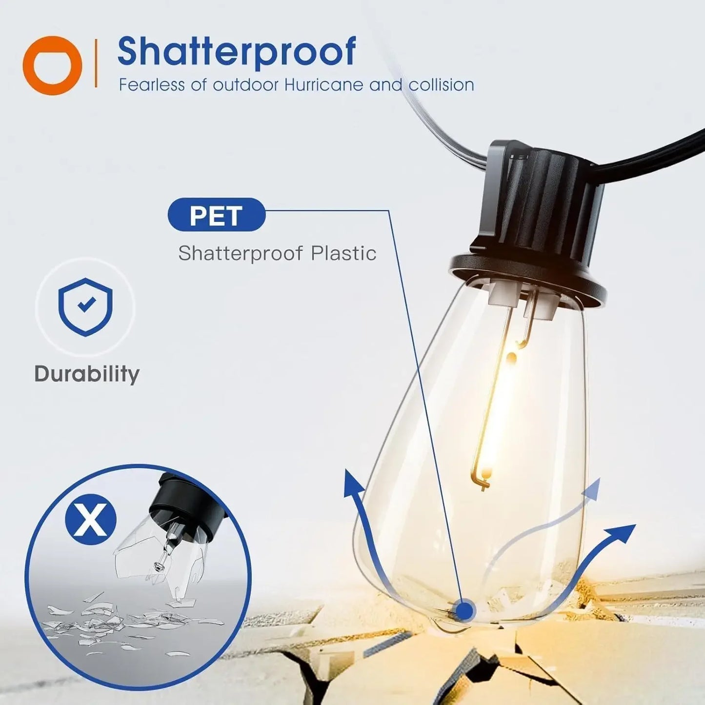 Waterproof dimmable shatterproof outdoor LED string lights