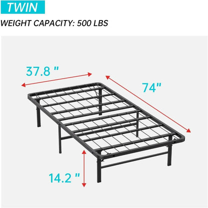 Foldable twin metal bed frame with storage