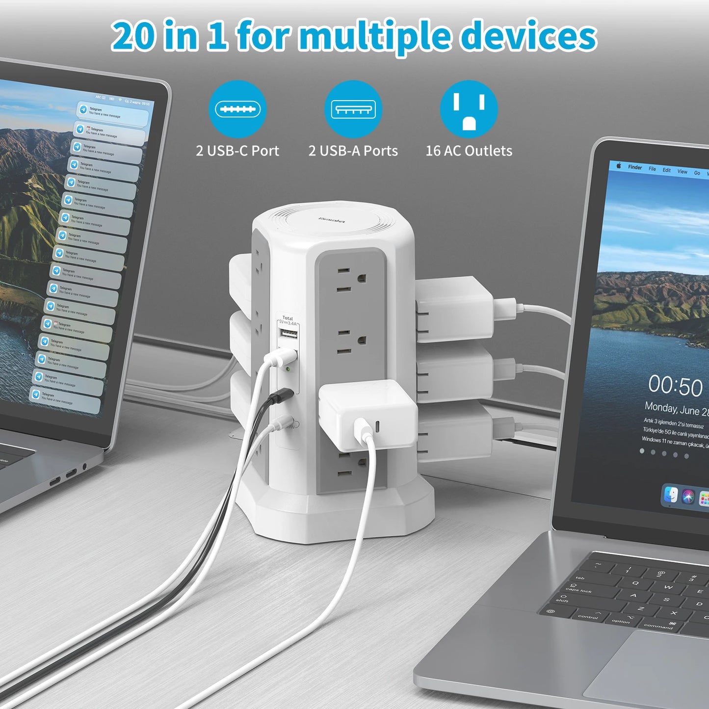 Four-layer extension tower with PD fast charging