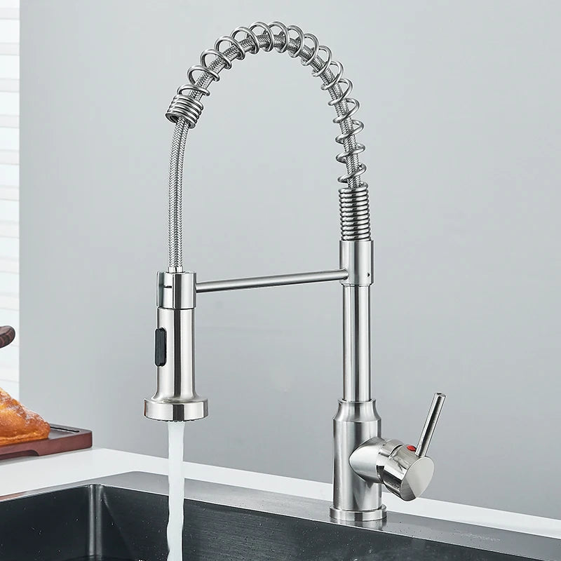 Single handle pull-down kitchen faucet with swivel nozzle