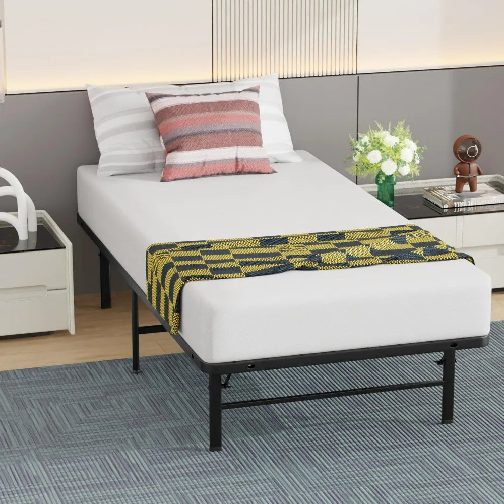 Foldable twin metal bed frame with storage