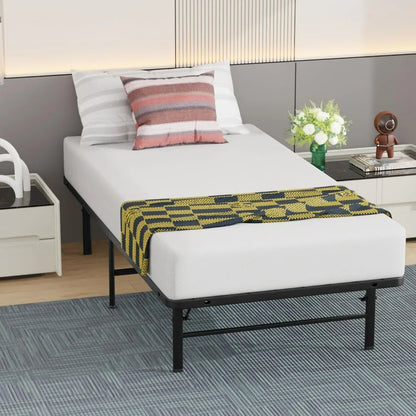 Foldable twin metal bed frame with storage