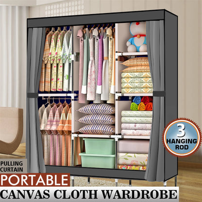 Portable wardrobe closet rack with storage shelves