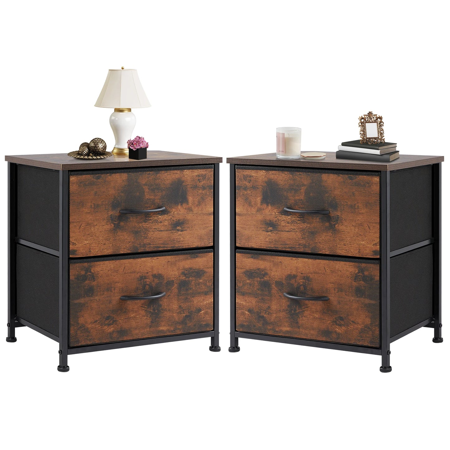 Bedroom nightstand with two fabric storage drawers