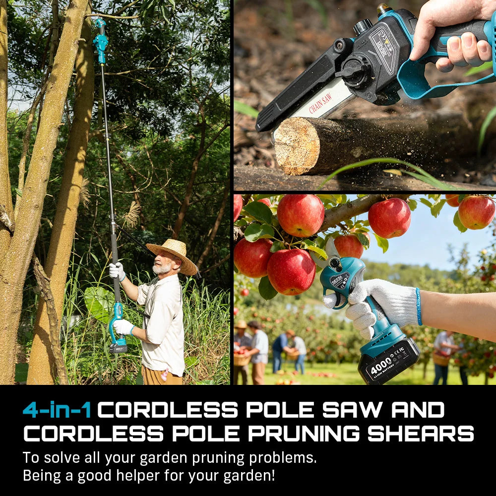 3-in-1 telescoping electric pruning and chainsaw tool