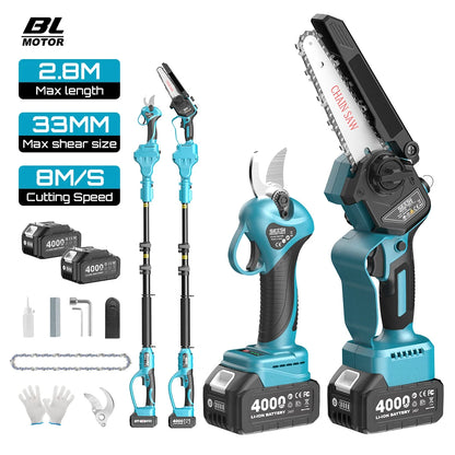 3-in-1 telescoping electric pruning and chainsaw tool