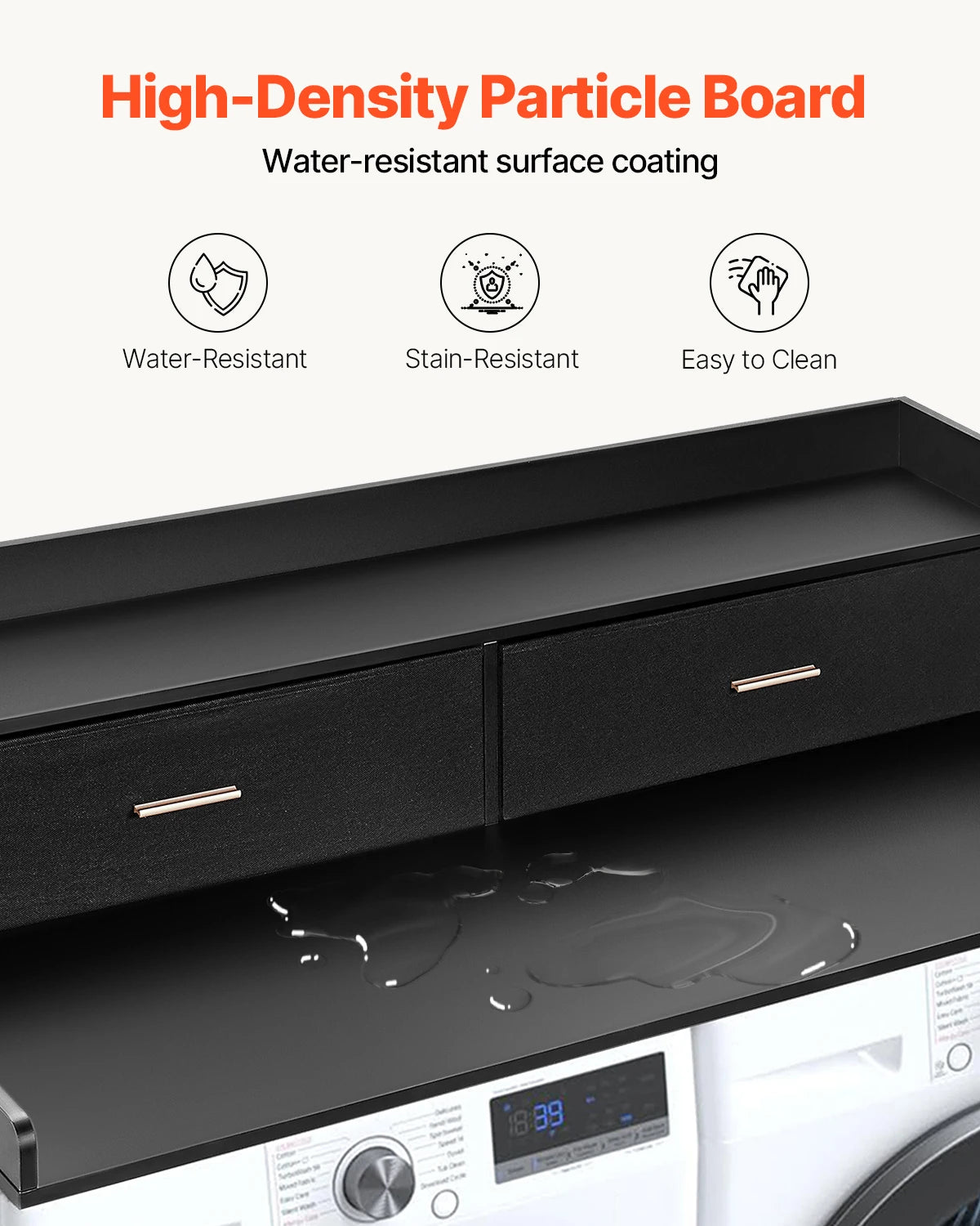 Wooden washer dryer countertop with storage drawer