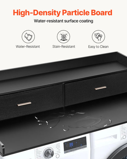 Wooden washer dryer countertop with storage drawer