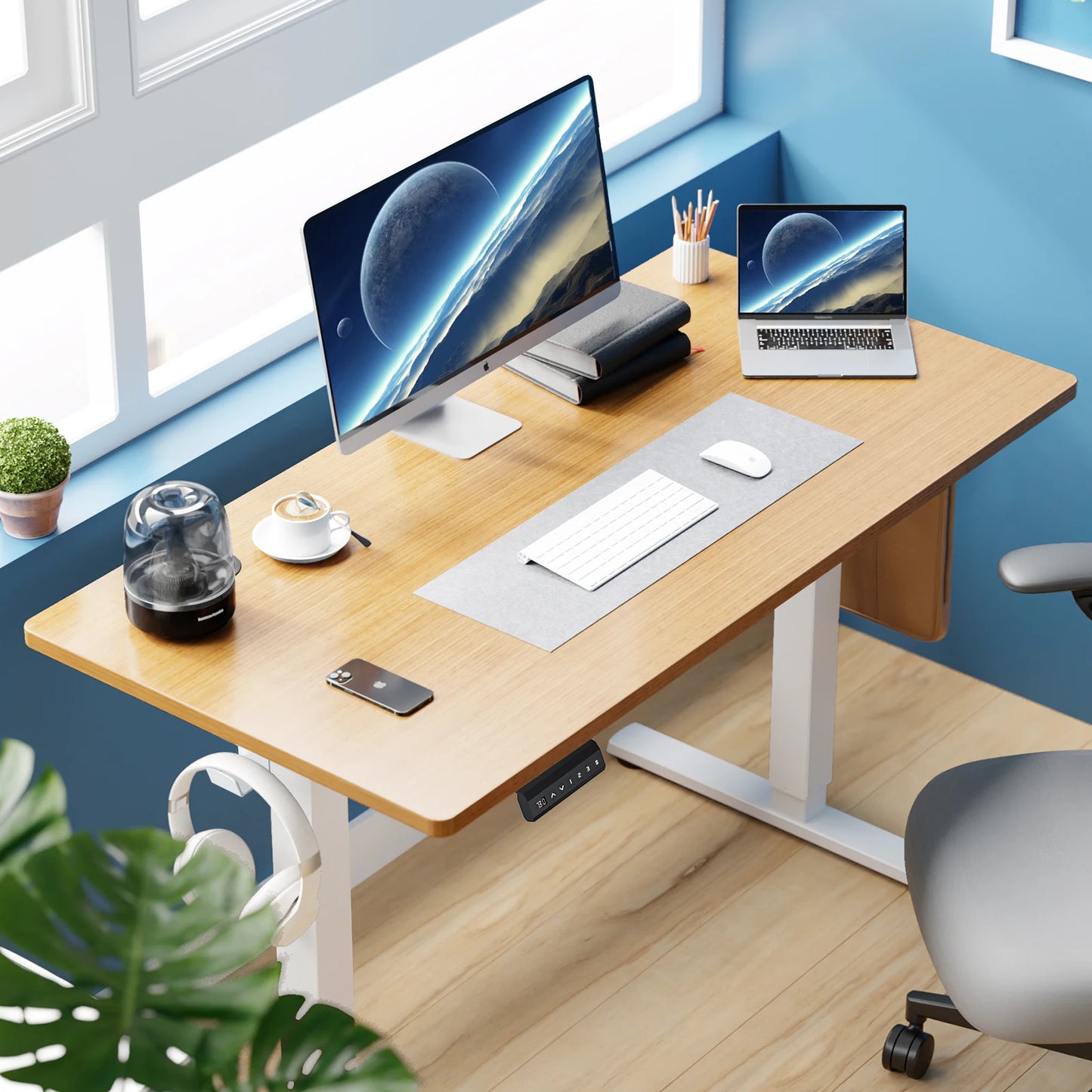 Height adjustable electric standing desk workstation