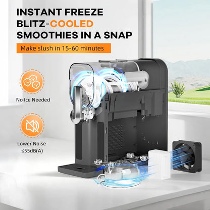 No-ice slushie machine with preset programs