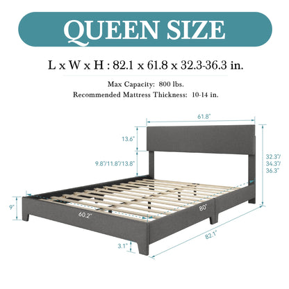 Noise-free upholstered bed frame with adjustable headboard
