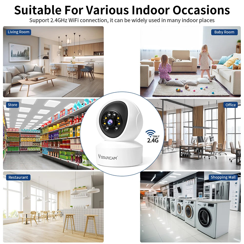 360° indoor security camera with night vision