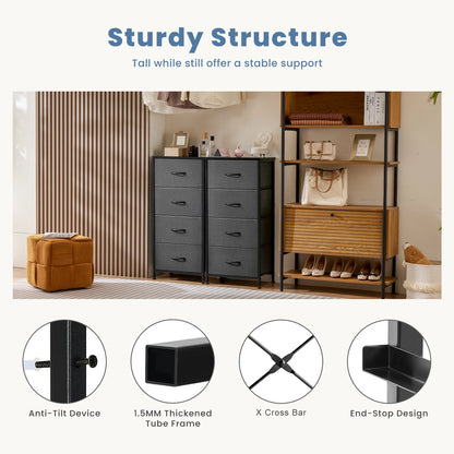 Bedroom dresser with four fabric storage drawers