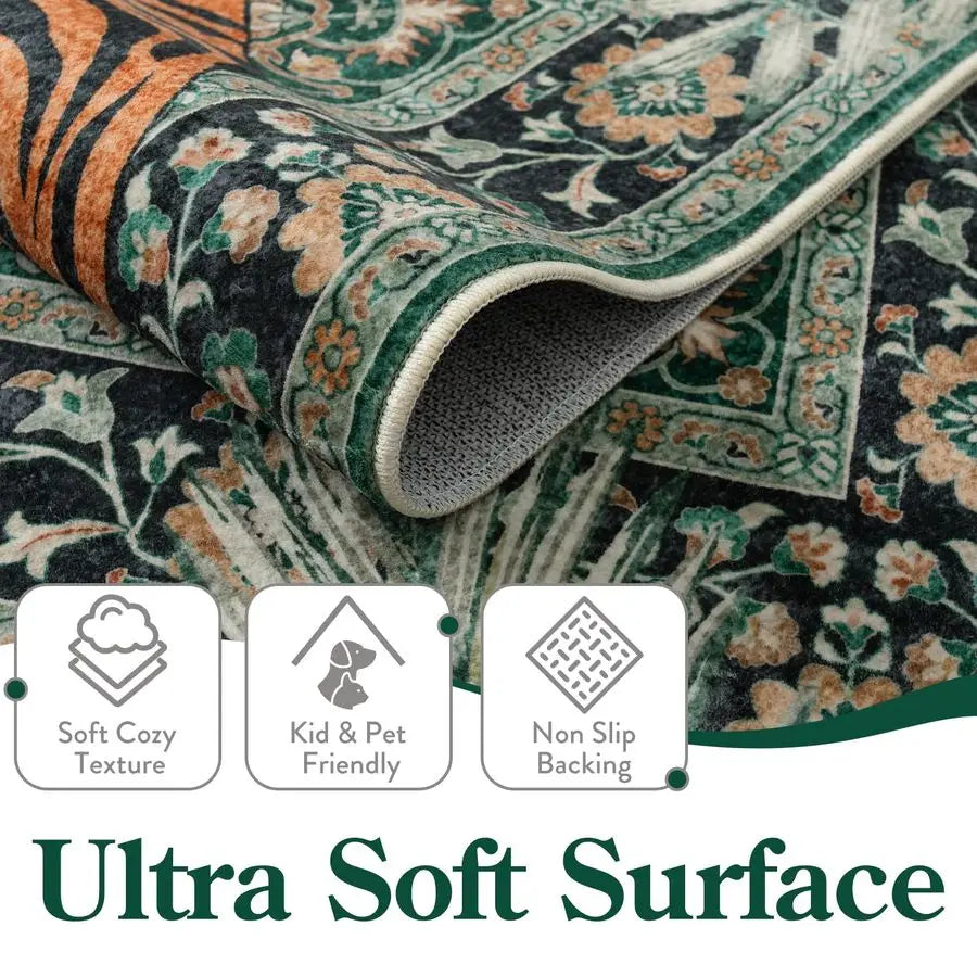 Washable Vintage Tiger Area Rug