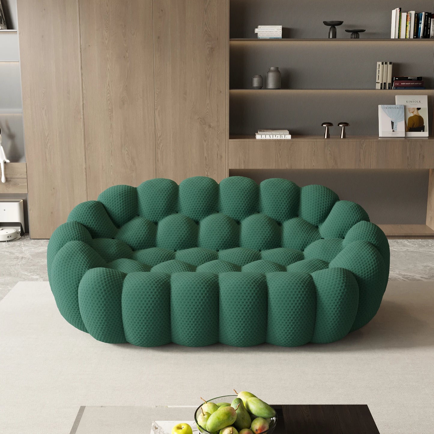 Modern curved boneless loveseat sofa with knitted fabric