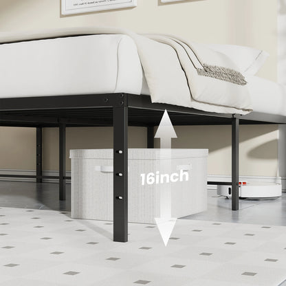Heavy-duty metal platform bed frame with storage space