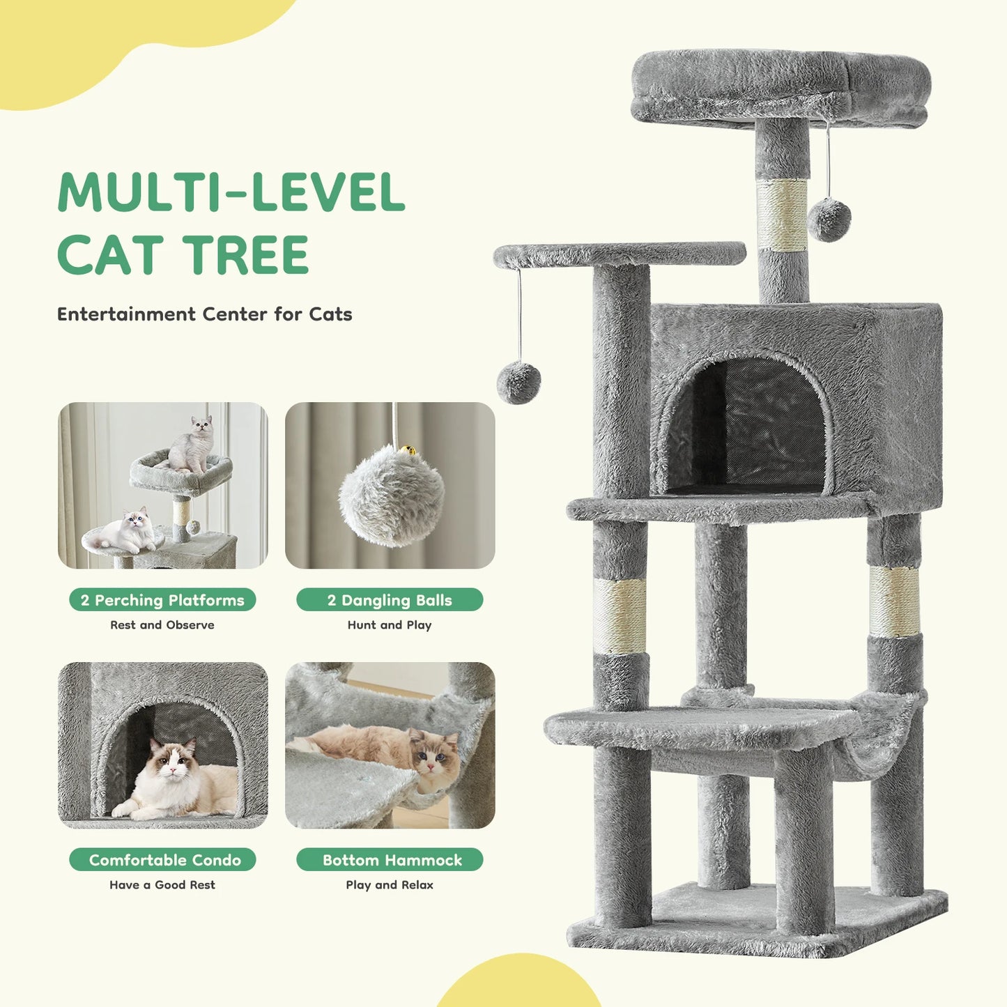 Tall multi-level cat tree with posts