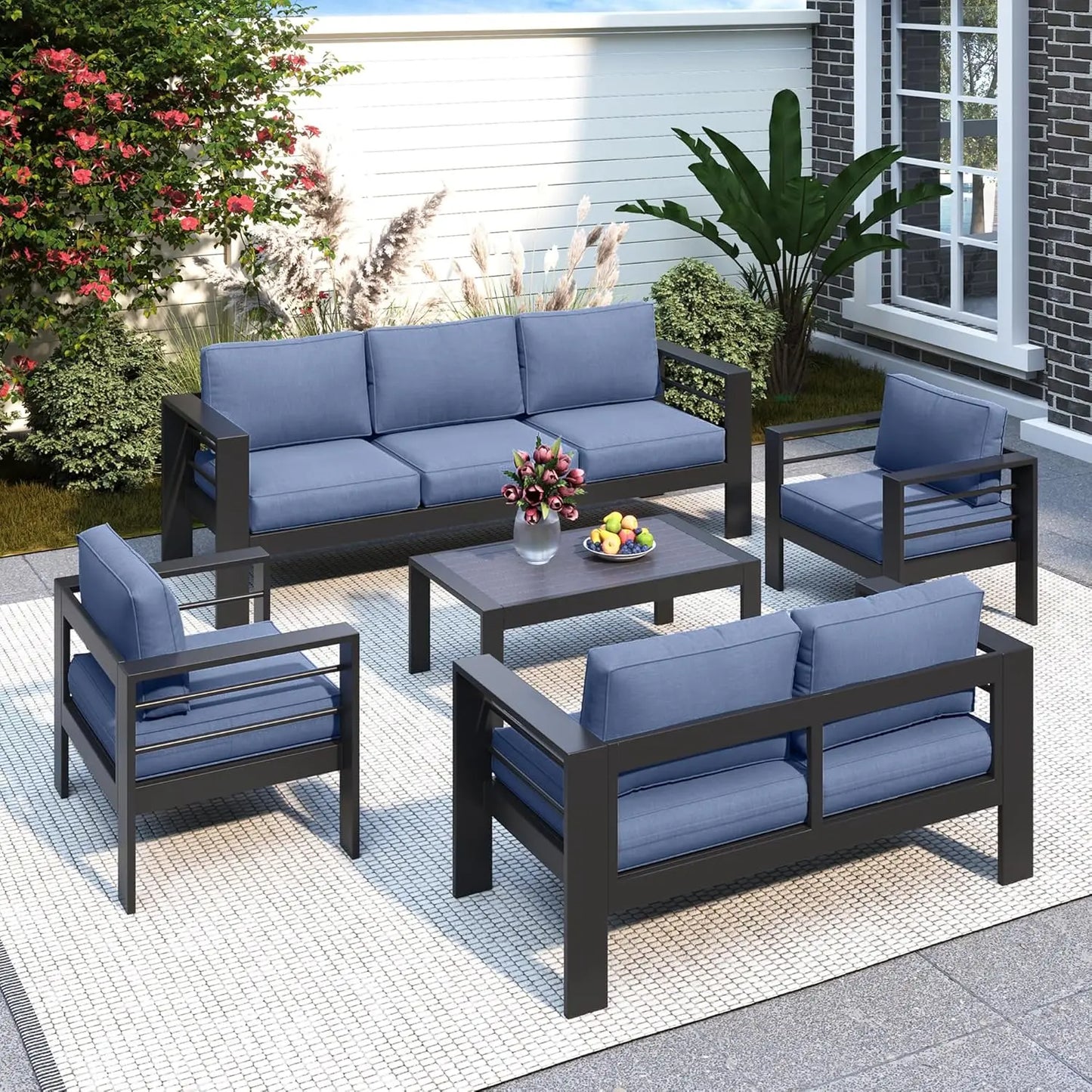 Oversized Aluminum Patio Furniture Set for All Weather with 27.5" Deep Seating Customizable Metal Outdoor Living Room Set