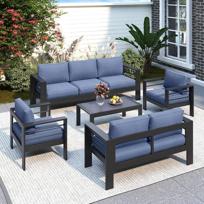Oversized Aluminum Patio Furniture Set for All Weather with 27.5" Deep Seating Customizable Metal Outdoor Living Room Set