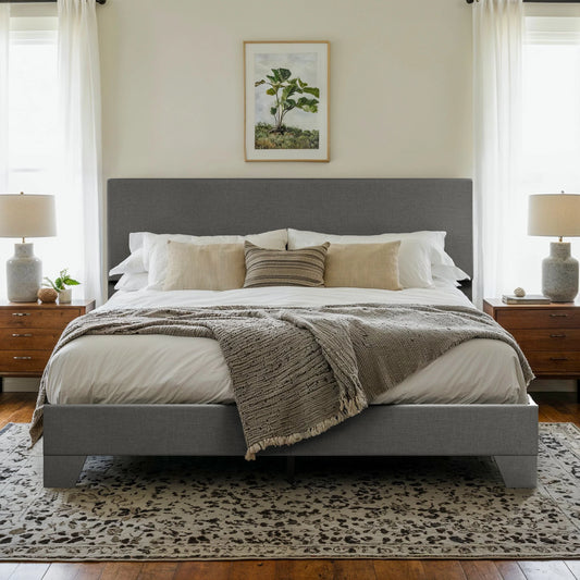 Noise-free upholstered bed frame with adjustable headboard
