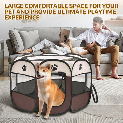 Portable foldable pet playpen for indoor and outdoor use