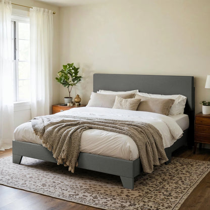 Noise-free upholstered bed frame with adjustable headboard