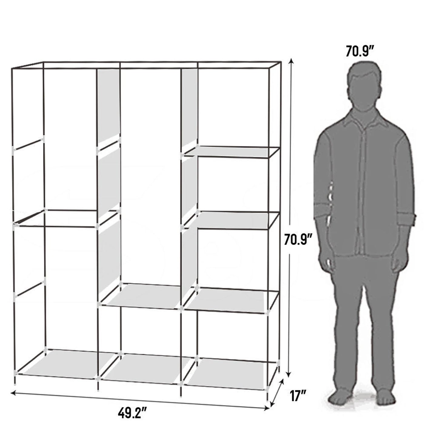 Portable wardrobe closet rack with storage shelves