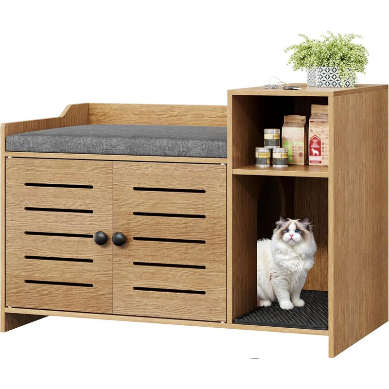 Hidden cat litter box furniture with double doors